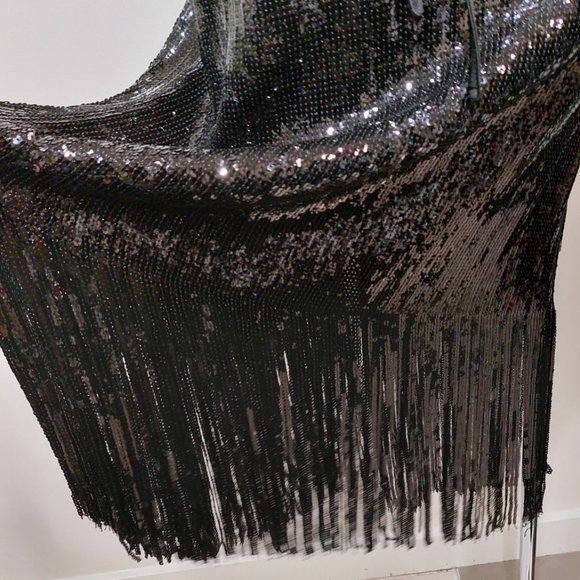 ๐ฅSHOWSTOPPER๐ฅZARA Black Sequin Wrap Fringe Hem Ankle Length Skirt - Picture 13 of 16